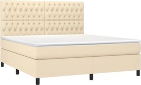 vidaXL Κρεβάτι Boxspring με Στρώμα &amp; LED Κρεμ 180x200 εκ. Υφασμάτινο