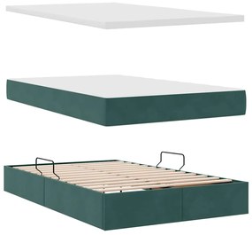 vidaXL Κρεβάτι με αποθηκευτικό χώρο και στρώμα Σκούρο Πράσινο