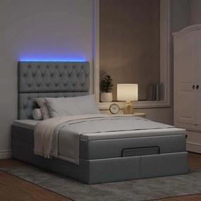 vidaXL Οθωμανικό κρεβάτι με στρώμα &amp; LEDs Ανοιχτό γκρι Ύφασμα
