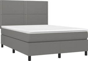 vidaXL Κρεβάτι Boxspring με Στρώμα &amp; LED Σκ.Γκρι 140x200 εκ Υφασμάτινο