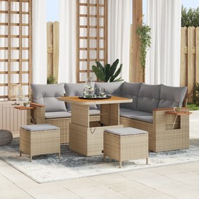 vidaXL Σετ Καναπέ Κήπου 8 Τεμαχίων με Μαξιλάρια Μπεζ Πολυ Ράταν Ακακία