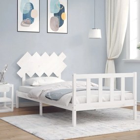 Πλαίσιο Κρεβατιού με Κεφαλάρι Λευκό 100x200 εκ. Μασίφ Ξύλο - Λευκό