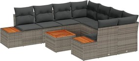 vidaXL Σετ Καναπέ Κήπου με αποθήκευση 9 pcs Γκρι Πολυ ράταν