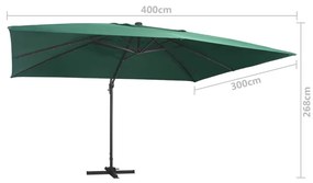 Ομπρέλα Κρεμαστή Πράσινη 400x300 εκ. Ιστός Αλουμινίου &amp; LED - Πράσινο