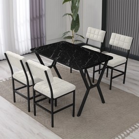 Extendable Dining Table &amp; Chairs Set (5 Pieces) Dubai - Cream, Black Cream
Black