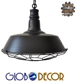 GloboStar® BARN 01048 Vintage Industrial Κρεμαστό Φωτιστικό Οροφής Μονόφωτο 1 x E27 Μαύρο Μεταλλικό Καμπάνα Φ46 x Y25cm