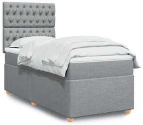 vidaXL Κρεβάτι Boxspring με Στρώμα Ανοιχτό Γκρι 90x190 εκ. Υφασμάτινο