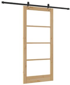 vidaXL Συρόμενη Πόρτα Χειροκίνητος Καφέ 93 x 202 cm Ξύλο και μέταλλο