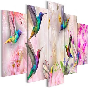 Πίνακας - Colourful Hummingbirds (5 Parts) Wide Pink 200x100