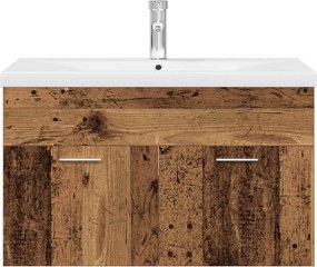 vidaXL ντουλάπι νεροχύτη με ενσωματωμένη λεκάνη και βρύση παλιό ξύλο