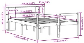 Κρεβάτι Βιβλιοθήκη Χωρίς Στρώμα Καφέ 120x200 εκ Μασίφ Πεύκο - Καφέ