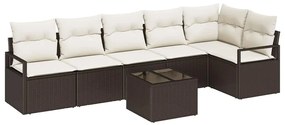 vidaXL Σετ Καναπέ Κήπου 7 pcs Καφέ, Κρέμα Πολυ rattan, βαμμένο ατσάλι