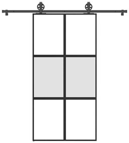 Συρόμενη πόρτα με σετ υλικού 102,5x205 cm από γυαλί&amp;Αλουμίνιο - Μαύρο