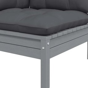 vidaXL Καναπές Κήπου Διθέσιος Γκρι από Μασίφ Ξύλο Πεύκου με Μαξιλάρια