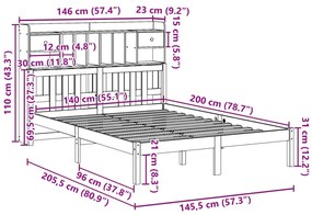 Κρεβάτι Βιβλιοθήκη Χωρίς Στρώμα 140x200 εκ Μασίφ Ξύλο Πεύκο - Καφέ