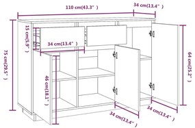 Μπουφές 110 x 34 x 75 εκ. από Μασίφ Ξύλο Πεύκου - Καφέ