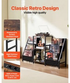 VEVOR 3-Tier Record Player Stand Metal Vinyl Record Stand up to 280 Album Black