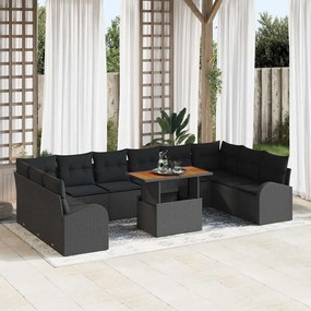 vidaXL Σετ Καναπέ Κήπου με μαξιλάρι 11 pcs Μαύρο 100 x 55 x 73 εκ