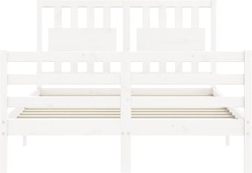 vidaXL Πλαίσιο Κρεβατιού με Κεφαλάρι Λευκό από Μασίφ Ξύλο Double