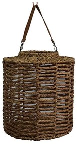 Φανάρι Rattan Wave Με Δερμάτινο Χερούλι 00.06.66127 Φ38x46cm Brown Rattan