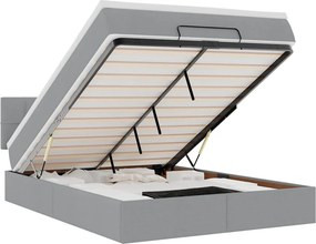 vidaXL Οθωμανικό κρεβάτι με στρώμα &amp; LEDs Ανοιχτό γκρι ύφασμα