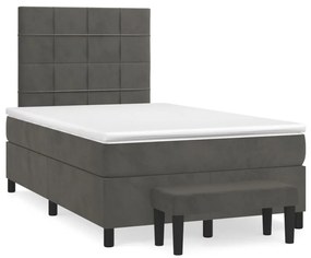 Κρεβάτι Boxspring με Στρώμα Σκούρο Γκρι 120x190 εκ. Βελούδινο