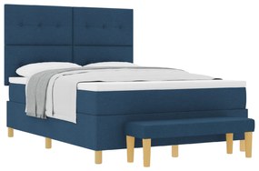 vidaXL Κρεβάτι με Στρώμα & Πάγκο Μπλε 140x190 εκ. Υφασμάτινο