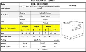 Πολυθρόνα Chesterfield Ύφασμα Καφέ Camel 110x82x77cm
