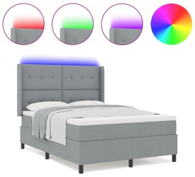 vidaXL Κρεβάτι Box Spring με Στρώμα & LED Φως Γκρι 140x200 εκ Ύφασμα
