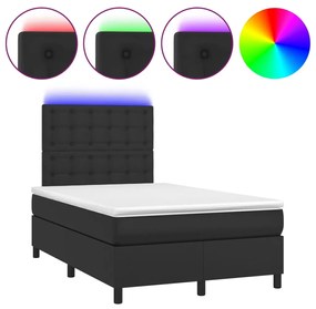 vidaXL Κρεβάτι Boxspring με Στρώμα Μαύρο&LED 120x190εκ.Συνθετικό Δέρμα