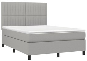 Κρεβάτι Boxspring με Στρώμα Ανοιχτό Γκρι 140x190 εκ. Υφασμάτινο - Γκρι