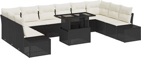 vidaXL Σετ Καναπέ Κήπου με μαξιλάρι 11 pcs Μαύρο και κρεμ