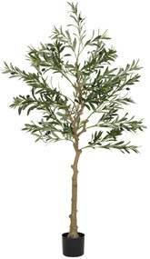 HOMCOM Τεχνητό δέντρο, Τεχνητή ελιά, 150 cm, 720 φύλλα, 40 ελιές, σταθερή γλάστρα, διακοσμητικό φυτό, πράσινο