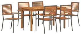 vidaXL Σέτ φαγητού για κήπο 7 pcs Γκρι Πολυ ράταν
