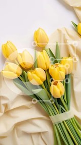 Σετ των 2 Intra Συλλεκτικό Ξύλινο Παζλ Plywood 4mm - Μπουκέτο με κίτρινες τουλίπες σε μπεζ ύφασμα Σε Ξύλινο Κουτί - Διαστάσεις: 10x10 cm – 25 κομμάτια