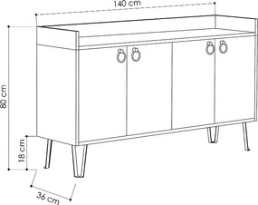 Μπουφές Dea Megapap χρώμα sapphire oak - ανθρακί 140x36x80εκ.
