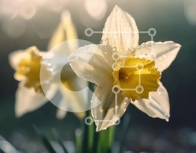 Intra Συλλεκτικό Ξύλινο Παζλ Plywood 4mm - Κίτρινο και άσπρο νάρκισσους την άνοιξη Σε Ξύλινο Κουτί - Διαστάσεις: 10x10 cm – 25 κομμάτια