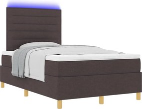 vidaXL LED Κρεβάτι με βάθρο Σκούρο Καφέ 120 x 190 cm ύφασμα