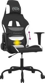 vidaXL Καρέκλα Μασάζ Gaming Μαύρη και Λευκή Υφασμάτινη