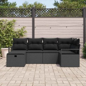 vidaXL Σετ Καναπέ Κήπου με μαξιλάρι 6 pcs Μαύρο Πολυ ράταν