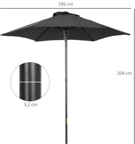 Ομπρέλα εξωτερικού χώρου Outsunny Ø196 cm, εξαγωνική ομπρέλα μπαλκονιού για παραλία, μπαλκόνι, κήπο, μαύρο