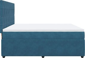 vidaXL Κρεβάτι Boxspring με Στρώμα Μπλε 200x200 εκ. Βελούδινο