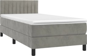 vidaXL Κρεβάτι Boxspring με Στρώμα &amp; LED Αν.Γκρι 100x200 εκ. Βελούδινο