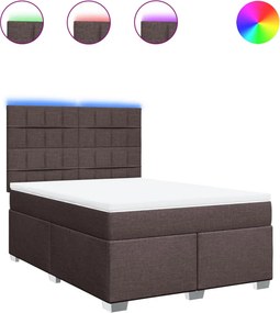 vidaXL Κρεβάτι Boxspring με Στρώμα Σκούρο Καφέ 140x190 εκ. Υφασμάτινο
