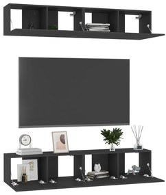 vidaXL Έπιπλα Τηλεόρασης 4 τεμ. Μαύρα 80 x 30 x 30 εκ. από Επεξ. Ξύλο