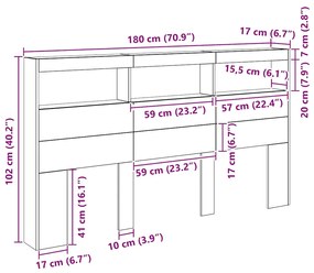 Κεφαλάρι με Αποθηκευτικό Χώρο &amp; LED 180x17x102 εκ. - Καφέ