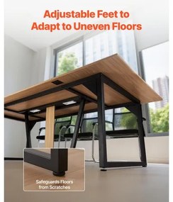 VEVOR Conference Table, 2400 mm Office Meeting Table for 10 Person, Modern Rectangle Seminar Desk with Metal Legs, Large Meeting Desk Ideal for Office, Boardroom, Conference Room, Easy Assembly, Brown