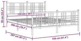 Πλαίσιο Κρεβατιού με Κεφαλάρι&amp;Ποδαρικό Λευκό 90x190 εκ. Μέταλλο - Λευκό