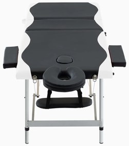 vidaXL Κρεβάτι Μασάζ Πτυσσόμενο 3 Θέσεων Μαύρο / Λευκό Αλουμινίου