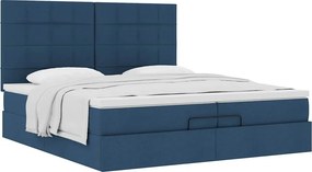 vidaXL Οθωμανικό κρεβάτι με στρώματα μπλε 200x200cm ύφασμα